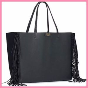 New Victoria's Secret Black Fringe Tote Bag